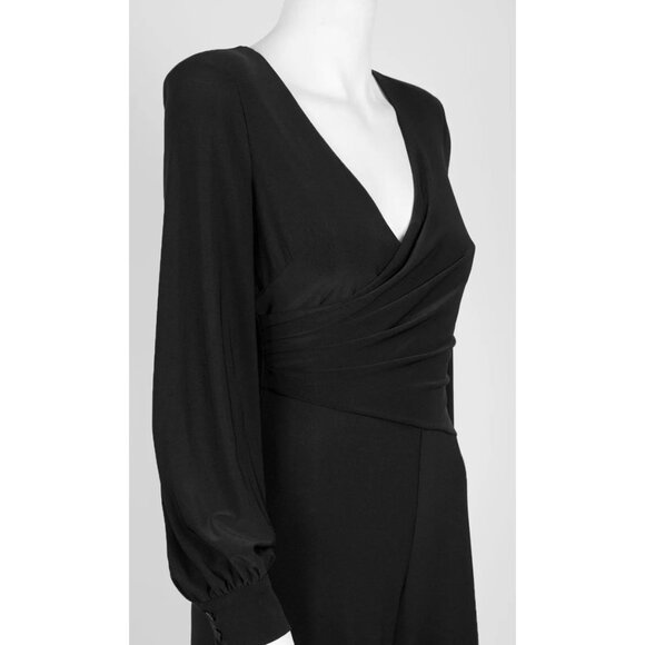Adrianna Papell Black Matte Jersey Jumpsuit Womens 2 Surplice Bodice New - Picture 6 of 6